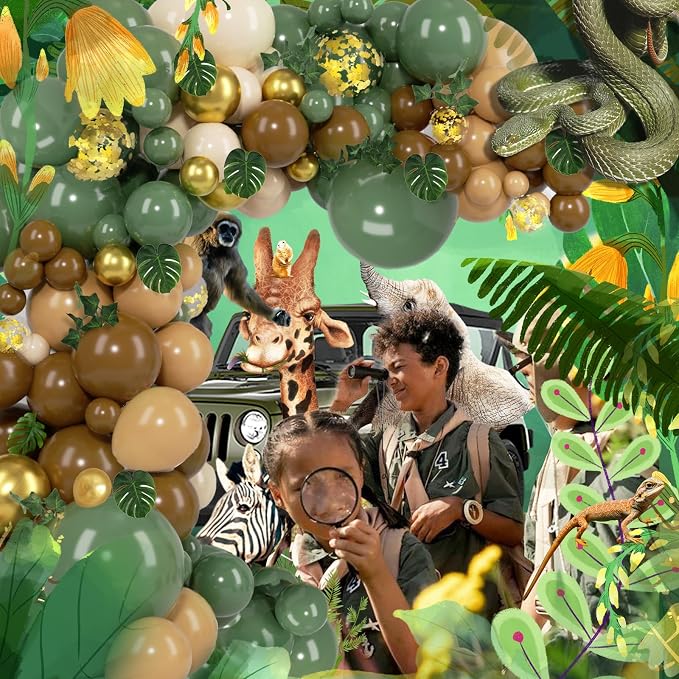 PERPAOL 140 pcs Jungle Safari Balloon Garland Kit, Sage Green Brown Safari Wild - Image 4