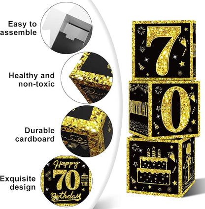 Eiurteao 3pcs Black Gold 70th Birthday Decorations Boxes - Image 5
