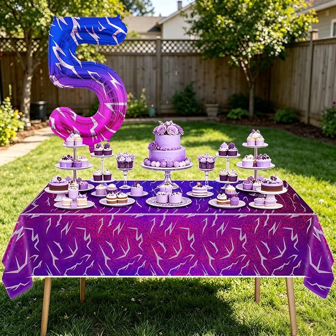 2pcs Purple Demon 54''x108'' Birthday Tablecloth and 40 Inches Number 5 Hunters - Image 5
