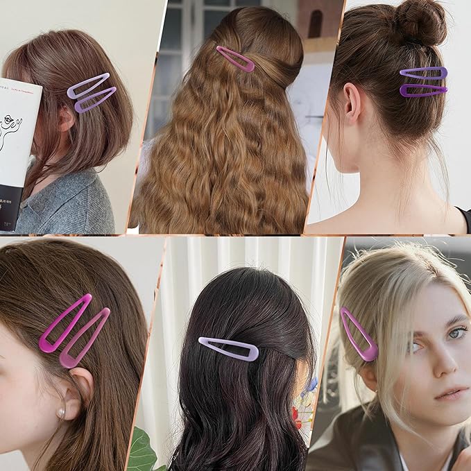 24 PCS 2.36 In Metal Snap Hair Barrettes For Women Water Drop Shape Hair Clips For Thick Thin Fine Hair,Bright Pink Purple