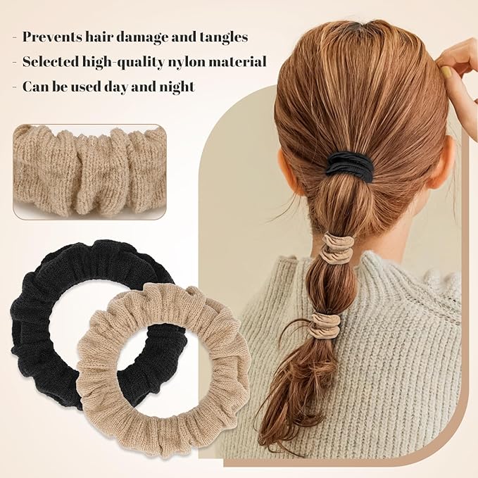 WantGor Hair Ties, Women 10PCS Hair Bands No Damage Elastic Scrunchies Seamless Ponytail Holders Hair Accessories Head Bands for Women's Thick Thin Hair (Black, Khaki)