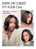 LUVME HAIR 5X5 Layered Cut Bob Wig 100% Human Hair Wigs Glueless 10 Inches Bob Pre Cut Plucked Lace Short Wig Ready To Go Bleached Knots Middle Part Brown Highlight Wigs