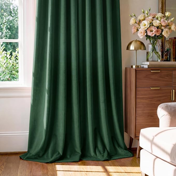 Dark Green Christmas Velvet Drapes Room Darkening, 300GSM Heavy Soft Velvet - Image 7