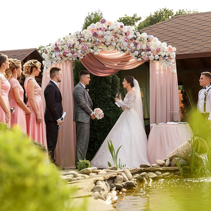 Wedding Arch Draping Fabric Backdrop Drapes 28.7"x 20FT, Dusty Rose | Sheer - Image 7