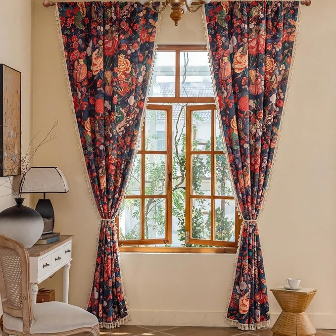 Floral Rod Pocket Semi Sheer 96 Inch Curtains 2 Panels - Image 5