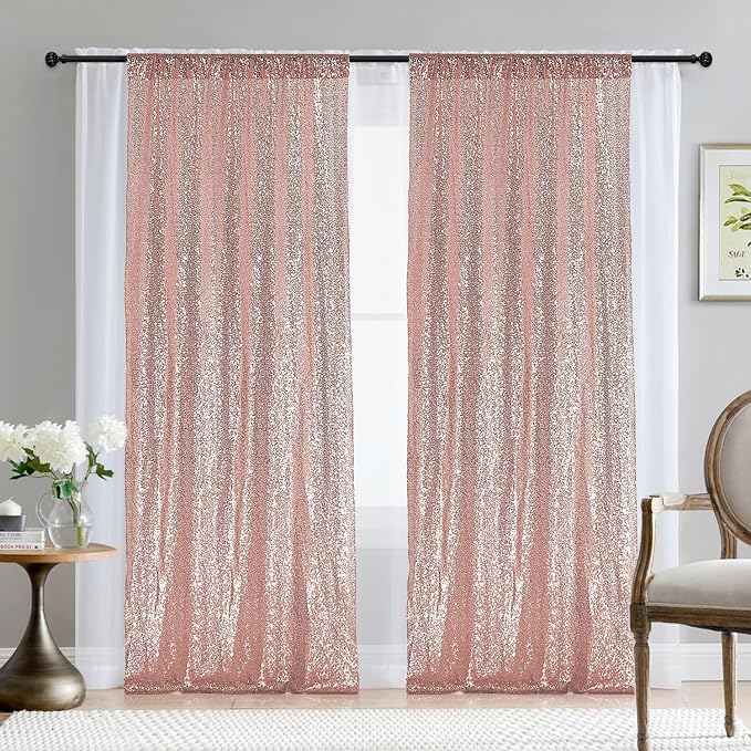 2×8FT-2PCS Rose Gold Sequin Backdrop Curtains Panels, Photography Backdrop - Image 7