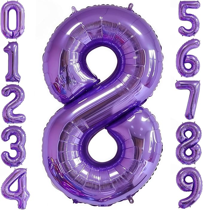 Purple 8 Balloon Number, 40 Inch Number 8 Balloon Big Purple 8 Foil Mylar by BBPOOL