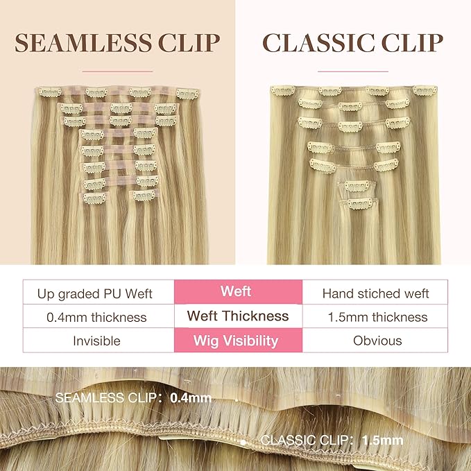 GOO GOO Clip in Hair Extensions Real Human Hair, Remy Human Hair Extensions Clip ins for Women, Natural Human Hair, 22inch 200g 9Pcs, #16/22 Light Blonde Highlighted Golden Blonde