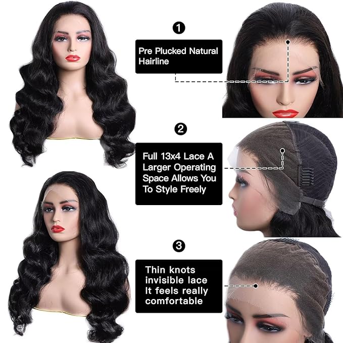 Lemoda 210% Density Full 13x4 Body Wave Lace Frontal Virgin Human Hair Wigs 15A HD Transparent Lace Frontal Wig Unprocessed Human Hair Wigs Pre Plucked Natural Hairline 20Inch