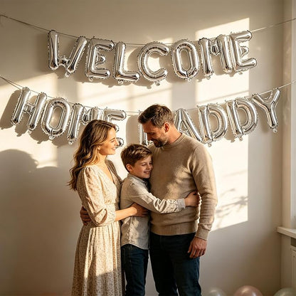 2 Set 32Pcs Silver WELCOME HOME DADDY Letter Balloons 16in Balloon Foil Letter - Image 3
