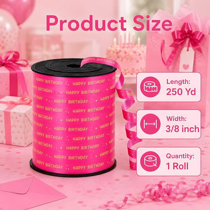 BEISHIDA 250 Yards Hot Pink Happy Birthday Printed Crimped Curling Ribbon - Image 2