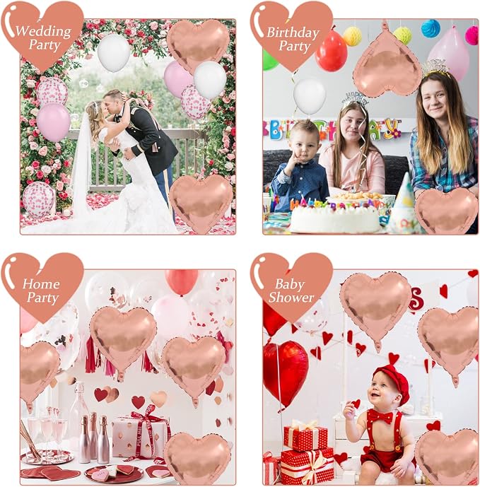 Rose Gold Foil Heart Balloons, Valentines Balloons 18inch Foil Balloons - Image 9