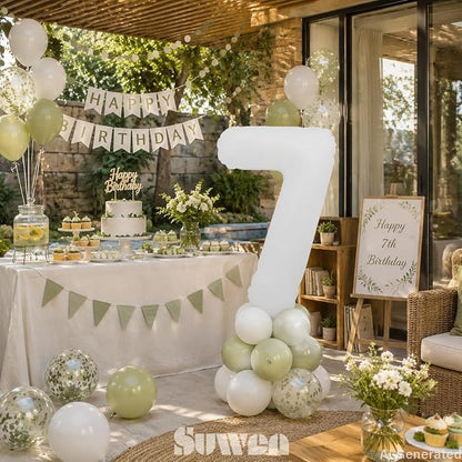 SUWEN 40 Inch White Large 7 Balloon Number Big Foil Helium Numbers 0-9 | Giant - Image 2