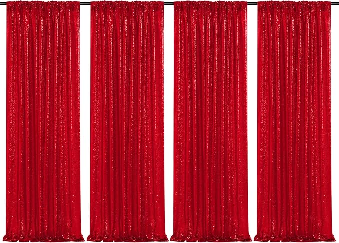 Red Sequin Backdrop Curtains-4 Panels 2FTx8FT Red Backdrop by SoarDream