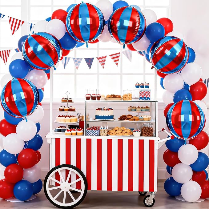 Blue and Red Striped Balloons 6Pcs, Giant 4D Round Ball Balloon 22 Inch Round - Image 6