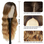 NAYOO Long Honey Blonde Wavy Wig for Women 26 Inch Middle Part Curly Wavy Wig Natural Looking Synthetic Heat Resistant Fiber for Daily Party Use