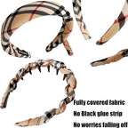 LONEEDY 5PCS Plaid Padded Headband for Women Teen Girls,Vintage Cotton Bow Headbands with Teeth Comb, Zig Zag Hairbands
