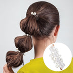 4PCS Bead Spiral Hair Ties, Artificial Pearl Bead Phone Cord Ponytail Holders for Women, Elegant Rubber Hair Coils, Stylish Hair Accessories for Party, Daily Use - White, Silver Bead
