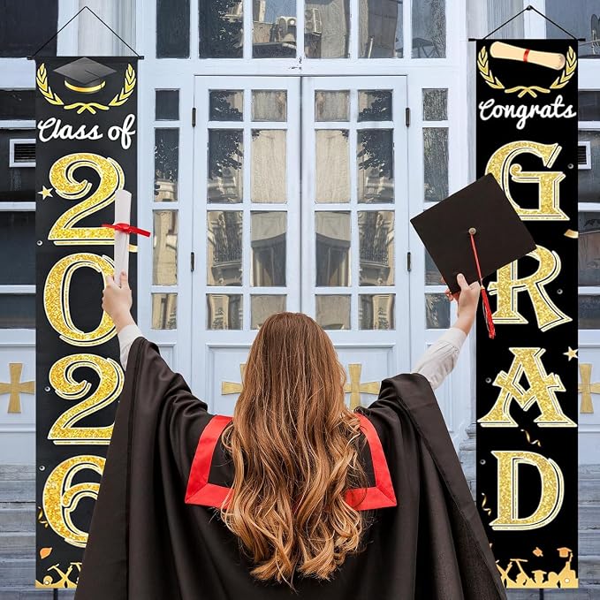 Black Gold Graduation Decorations Class of 2026 Congrats Grad Banner Grad Porch - Image 6