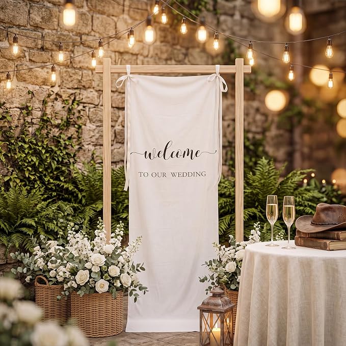 Tingjoo 27 × 78 Inch Welcome to Our Wedding Fabric Banner Long Wedding Party - Image 6