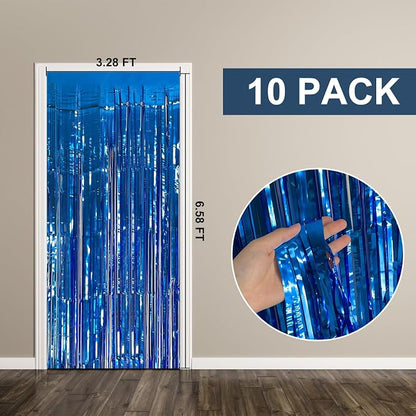 10 Pack Foil Curtain Backdrop Blue Metallic Tinsel Foil Fringe Curtains Photo - Image 7