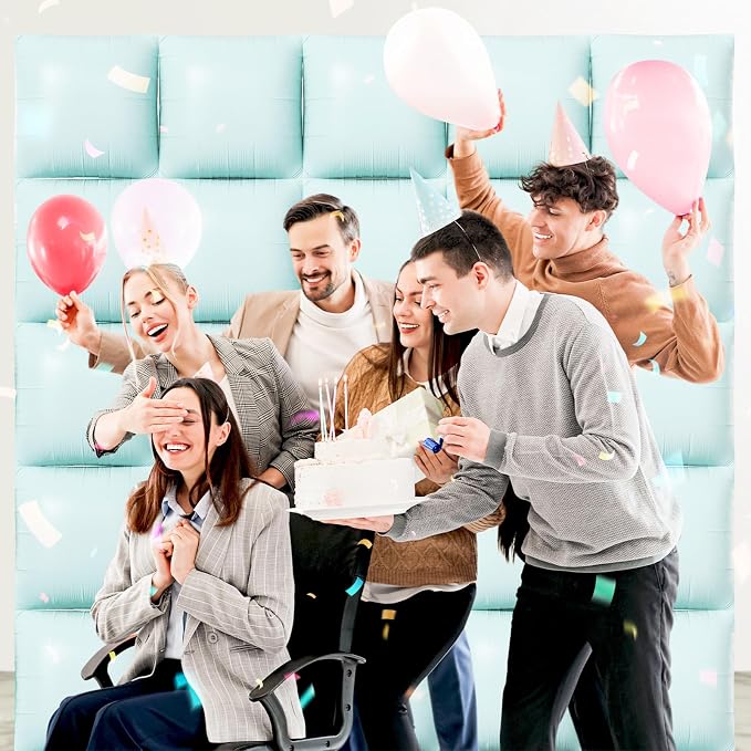 NISOCY 25PCS Pastel Green Square Foil Balloons Wall Backdrop | Double Sided - Image 5