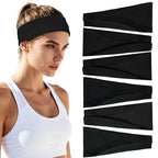 Black Headbands for Women Non-Slip Elastic Hair Bands, 6 Pack Stretchy Soft Cloth Sweat Bands, Fabric Workout Headband, Fashion Head Bands for Yoga Running Sports