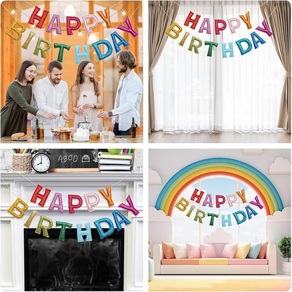 Tegeme Felt Happy Birthday Banner, Pre-strung Glitter Happy Birthday Garland - Image 3