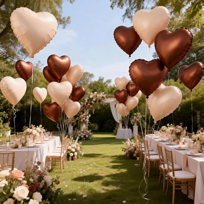 Cream Brown Beige Heart Balloons, Coffee Apricot Helium Balloon - Image 8