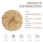 FESHFEN Messy Bun Hair Piece - Large Elastic Wavy Curly Hair Bun Scrunchies Ponytail Extensions Synthetic Chignon Hairpieces for Women, Champagne Blonde 1.94oz