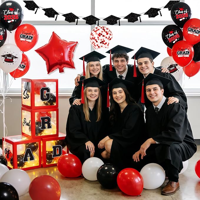 2026 Graduation Decorations Include String LED, Glitter Banner, 4 Red Balloon - Image 7