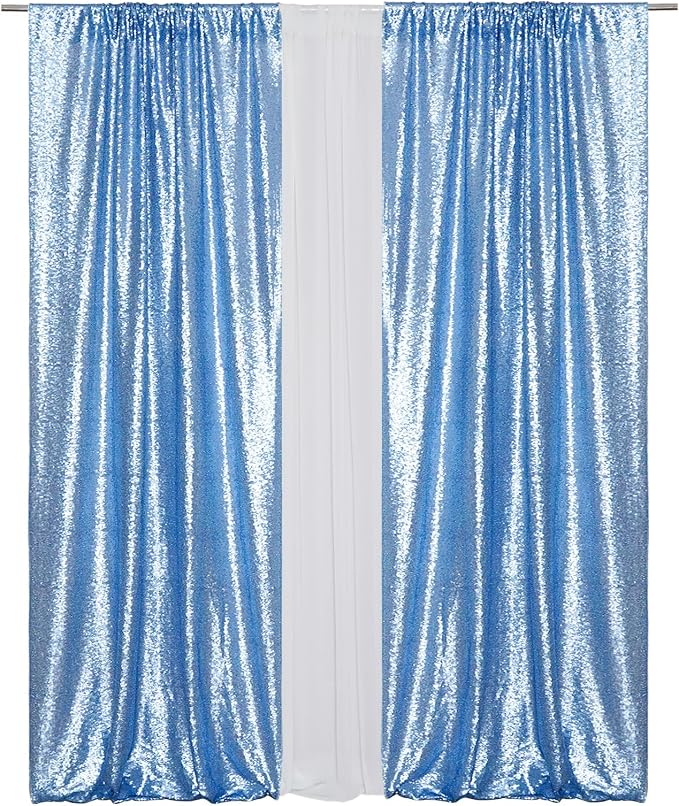 Eternal Beauty Baby Blue Sequin Backdrop Curtains, 4 Panels 2x8FT | 3mm Sparkle - Image 5