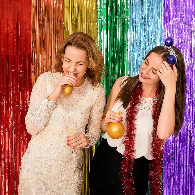 5 Pack Rainbow Party Backdrop Streamers Decorations Colorful Foil Fringe - Image 5