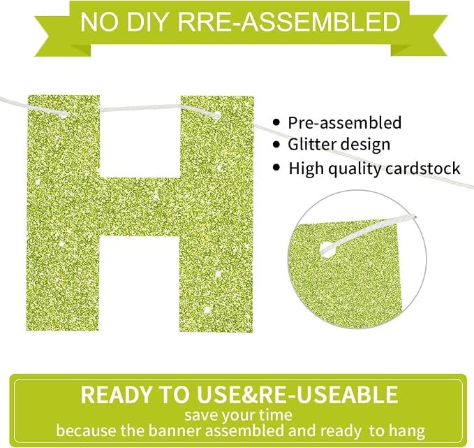 BEISHIDA Pre-Strung Grass Green Happy Birthday Banner Party Sign Decoration | - Image 2