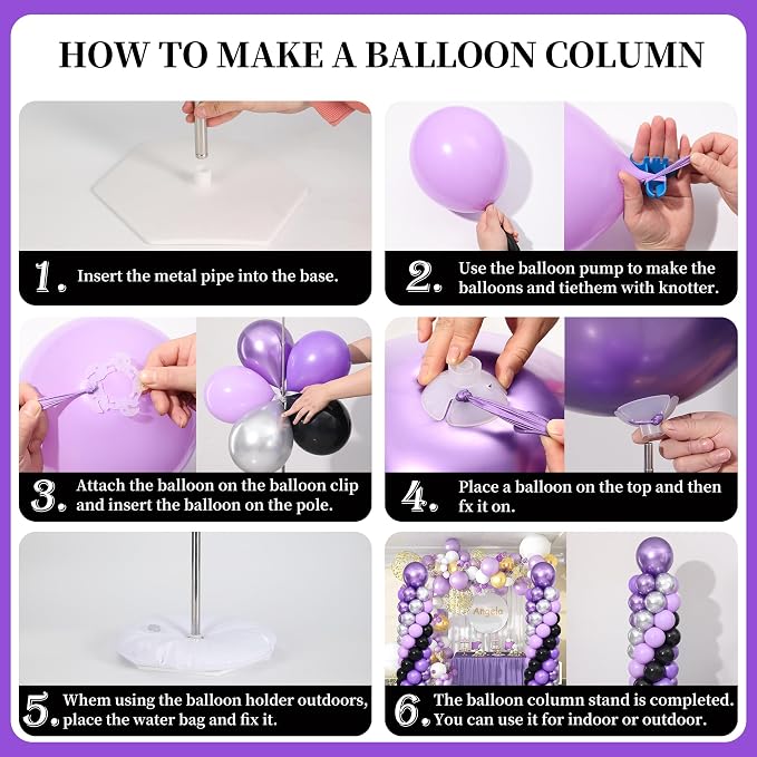 Purple and Black Silver Balloon Column Stand Kit Set of 2 - Image 6