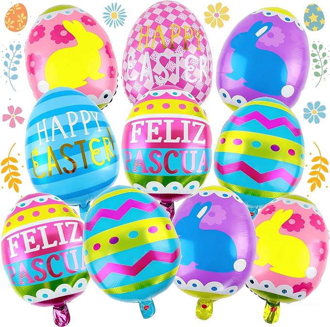 Easter Egg Balloons 10 pcs Happy Easter Egg Foil Balloon Easter Party by Lukinuo