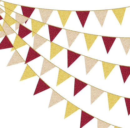 Maroon Gold Party Pennant Banner Flag Burgundy Champagne Gold Triangle Hanging by pinkblume