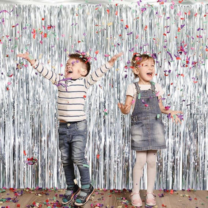 GOER 3.2 ft x 8.2 ft Metallic Tinsel Foil Fringe Curtains Party Photo Backdrop - Image 2