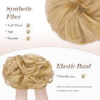 FESHFEN Messy Bun Hair Piece - Elastic Wavy Curly Hair Bun Scrunchies Extensions Synthetic Chignon Hairpieces for Women, Champagne Blonde 1.5 oz
