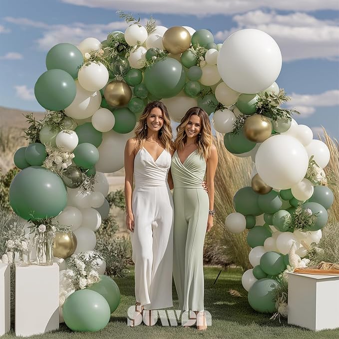SUWEN Sage Green Balloons Arch Kit 153Pcs 18 10 5 Inch Garland | Sage Gold - Image 6