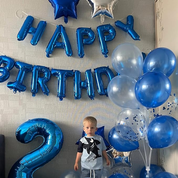Blue Happy Birthday Balloon Banner, 16 Inch Foil Mylar Happy Birthday Balloons - Image 5