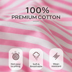 JELLYMONI 100% Natural Cotton Striped King Pillowcases Set, 2 Pack Pink Striped Pattern Printed Pillow Covers with Envelope Closure(Pillows are not Included)