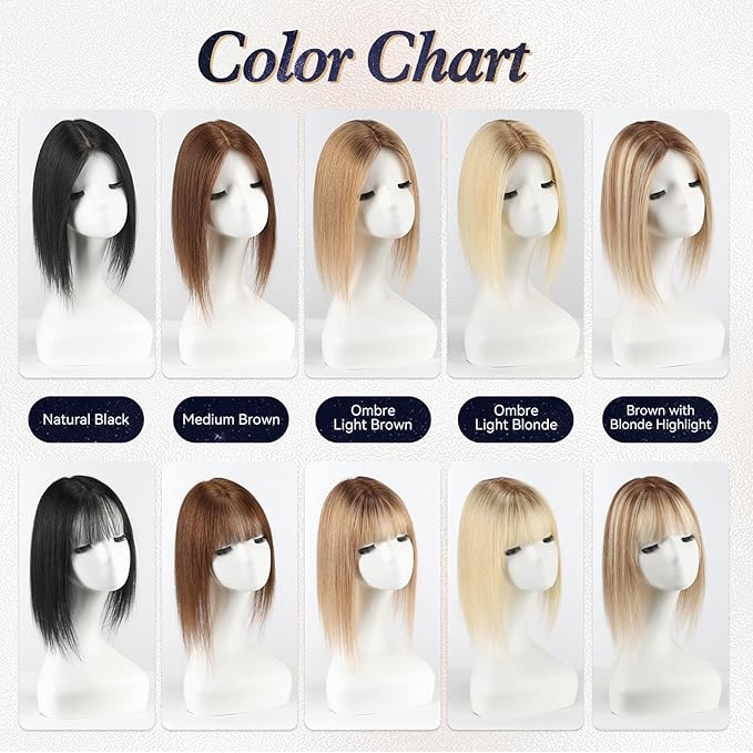 starluck Human Hair Toppers for Women Real Human Hair No Bangs 4 * 5.5 inch Base 12 inch SilkHug Hair Topper for Women Cover Grey Roots(Medium Brown)