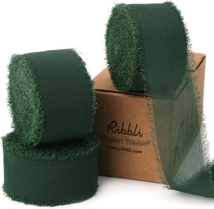 Ribbli Forest Green Ribbon 1 Inch x 3 Rolls Total 24 Yards Handmade Fringe by Ribbli