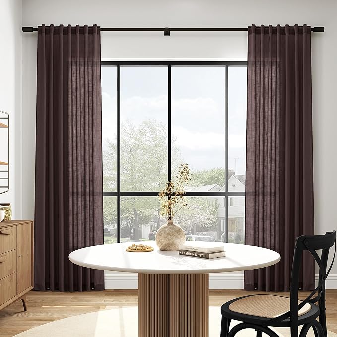 Coffee Brown Curtains 108 Inches Long 2 Panels Set Back Tab Linen Drapes - Image 5