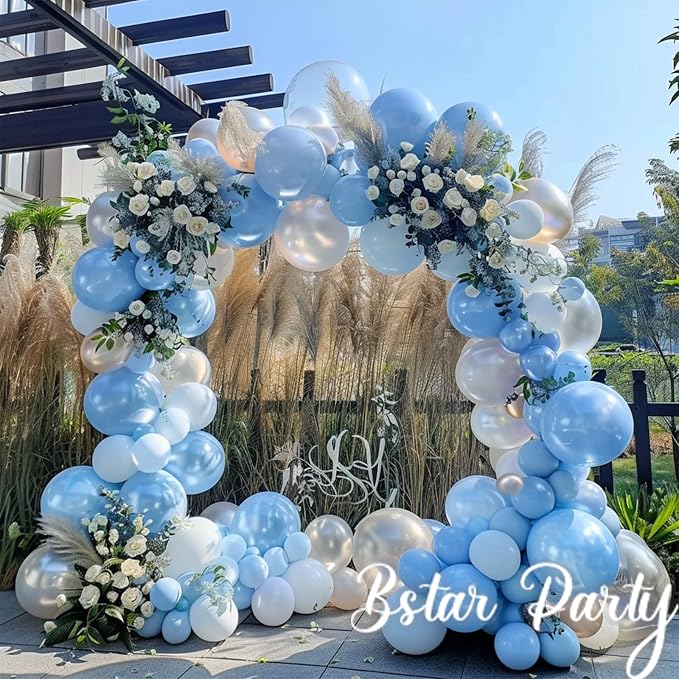 Double Stuffed Pearl Blue Balloon Garland Arch Kit | 18/12/10/5inch Different - Image 3