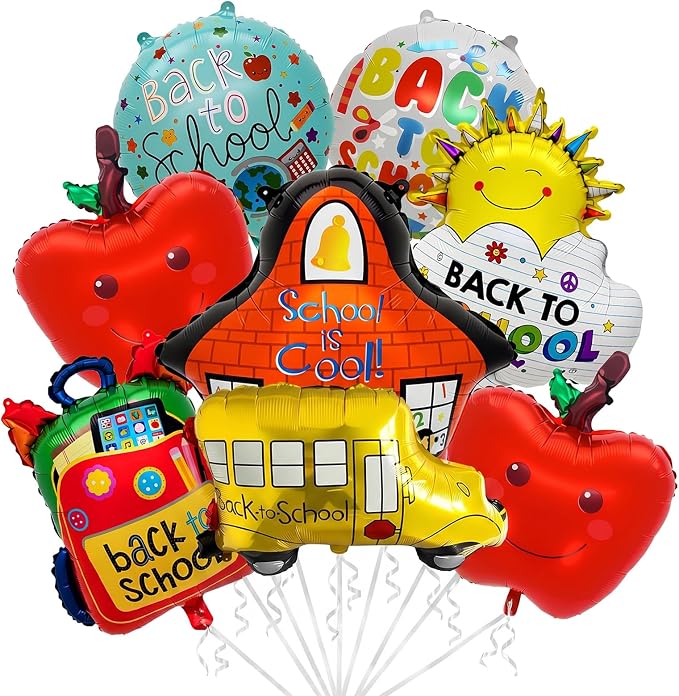 8PCS Back to School Balloons Set, School Bus, Sun Foil Balloons, 18 Inch Round by FUDEFER