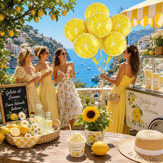 Lemon Foil Balloons 6 Pcs 18 Inch Summer Lemonade Balloons Yellow Citrus Fruit - Image 5