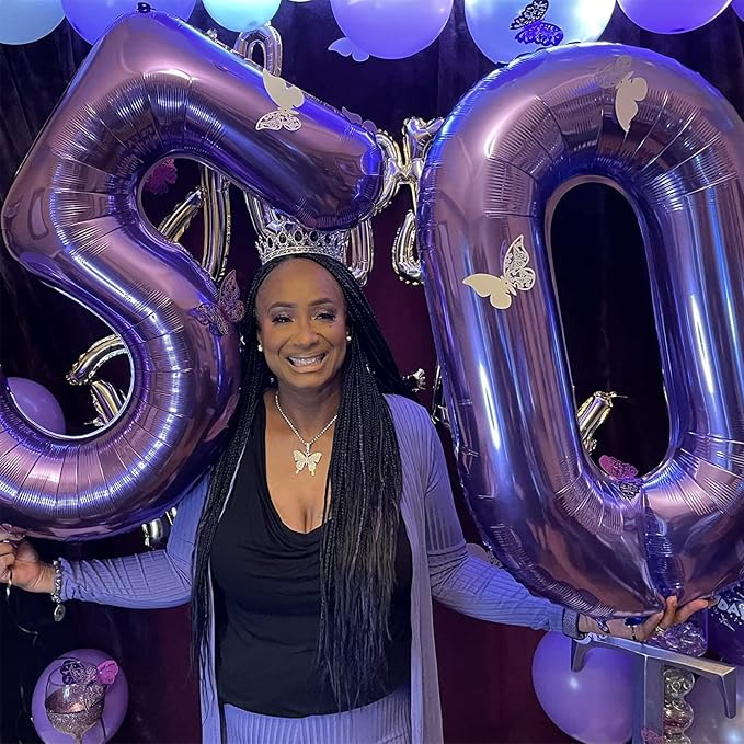 Purple Birthday Balloon Number 12, 40 Inch Big Foil Mylar Number 1 and 2 - Image 4