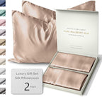 SUNDAYSILKS™ | Silk Pillow Cases 2 Pack | 22 Momme Mulberry Silk Pillowcase Set of 2 | All Sides 100% Pure Silk Slip Pillowcases Bliss for Couples, Zipper | Standard Queen, King Size [Nude Champagne]
